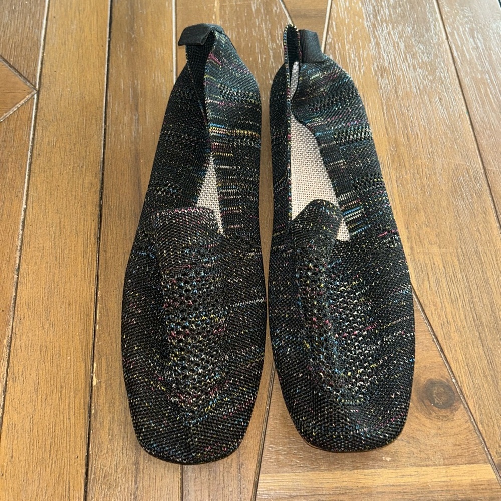 Black and Rainbow Flat Woven Slip On Shoes- Size 41- 8
